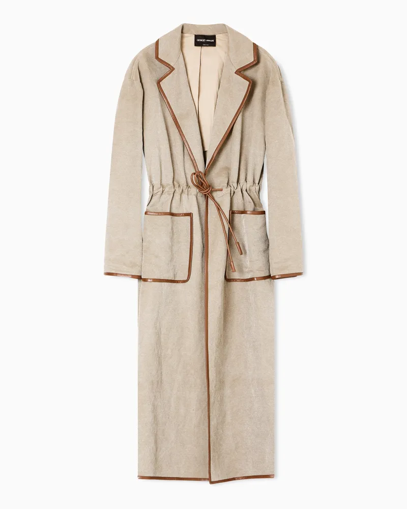Giorgio Armani Trenchcoat aus Hanf, Viskose und Kavallerie-Twill aus Baumwolle Beige