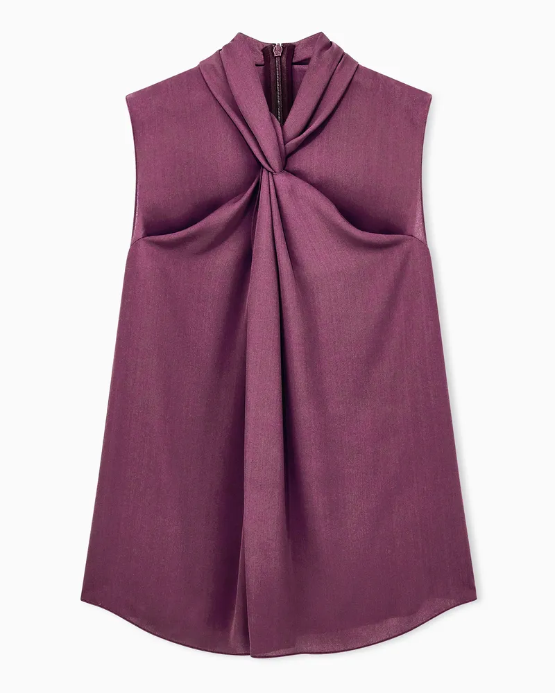 Giorgio Armani Ärmellose Bluse aus Seidengeorgette mit Knotendetail Burgunderrot