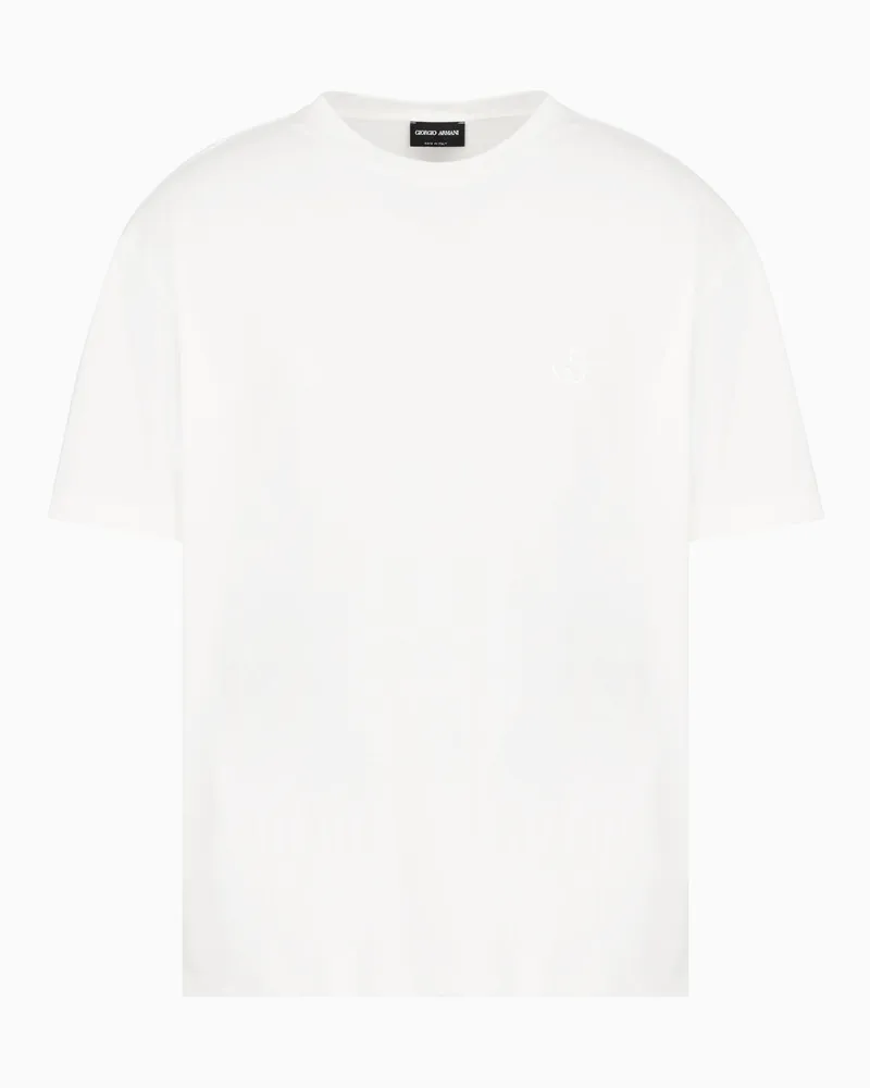 Giorgio Armani T-Shirt mit Rundhalsausschnitt aus Baumwoll-Interlock und Kaschmir Weiß