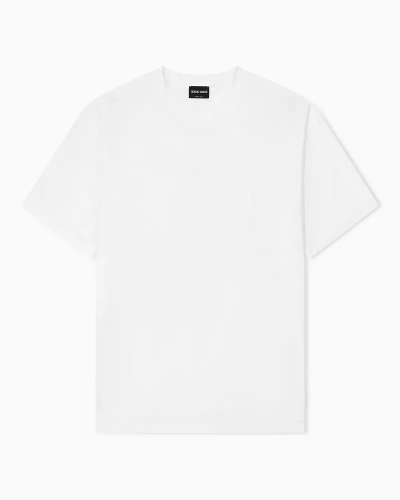 Giorgio Armani T-Shirt mit Rundhalsausschnitt aus Baumwoll-Interlock und Kaschmir Weiß