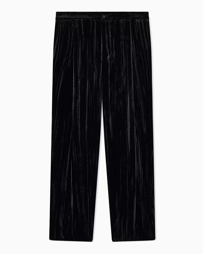 Giorgio Armani Gestreifte Samthose mit hohem Bund und geradem Bein Schwarz