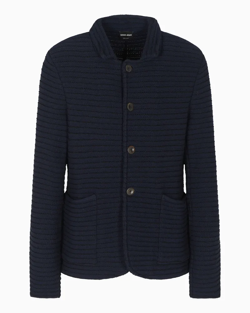 Giorgio Armani Einreihiges Sakko aus Schurwoll-Viskose-Strick Blau