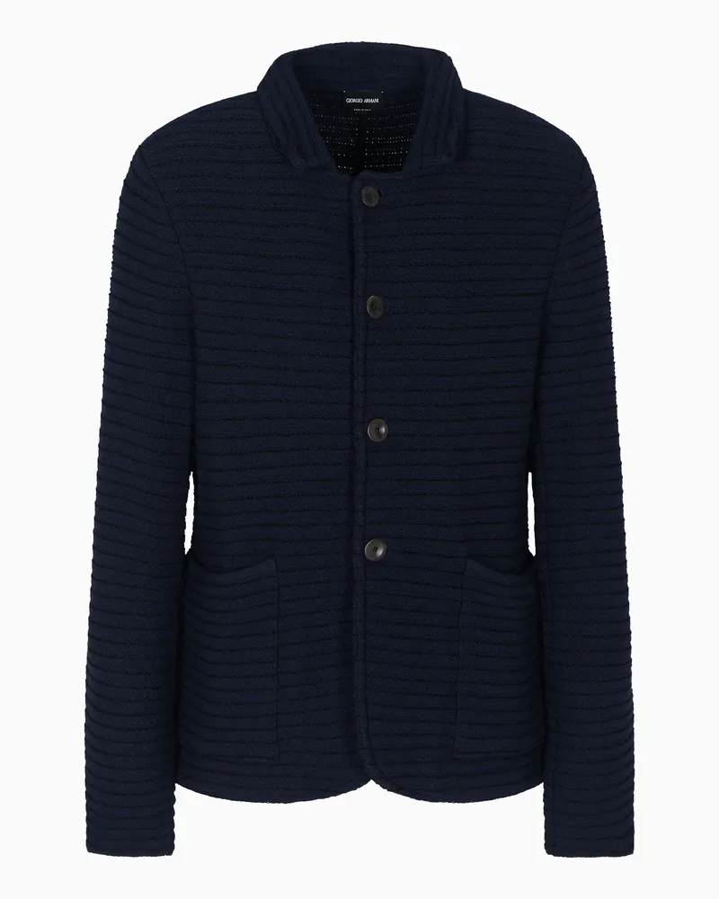 Giorgio Armani Einreihiges Sakko aus Schurwoll-Viskose-Strick Blau