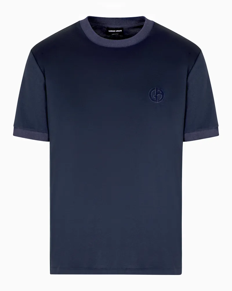 Giorgio Armani T-Shirt aus Interlock-Baumwolle mit GA-Logostickerei Blau