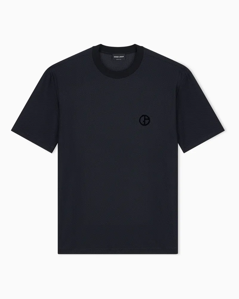 Giorgio Armani T-Shirt mit Wabenstruktur und geripptem Rundhalsausschnitt Schwarz