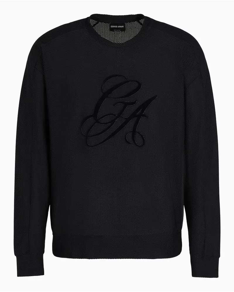 Giorgio Armani Sweatshirt mit Rundhalsausschnitt Aus Geprägtem Funktionsgewebe Schwarz