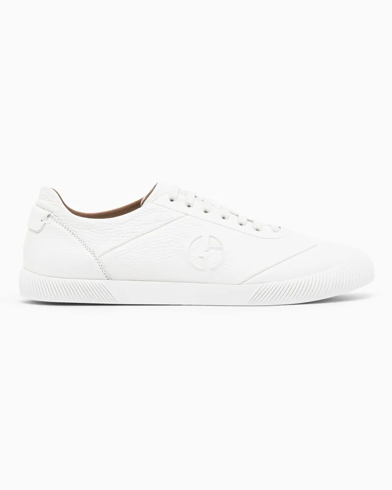 Giorgio Armani Sneaker aus strukturiertem Leder mit gerippter Gummisohle Weiß