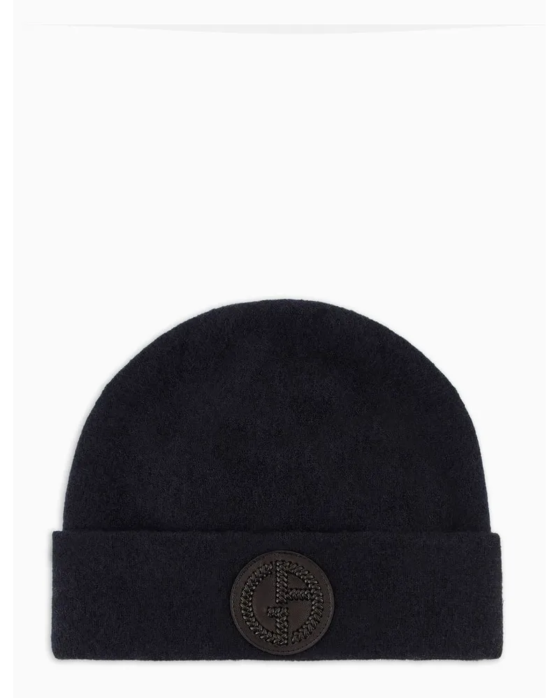 Giorgio Armani Beanie mit Umschlag Aus Kaschmir Blau