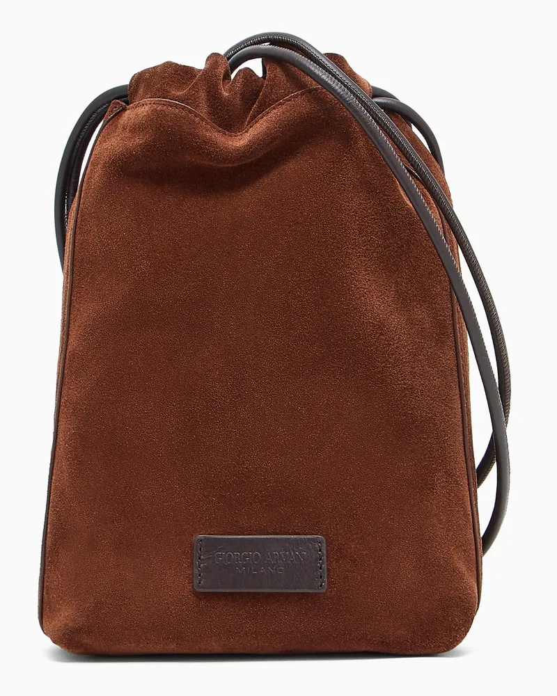 Giorgio Armani Mini-Tasche aus Veloursleder und Kalbsleder Braun