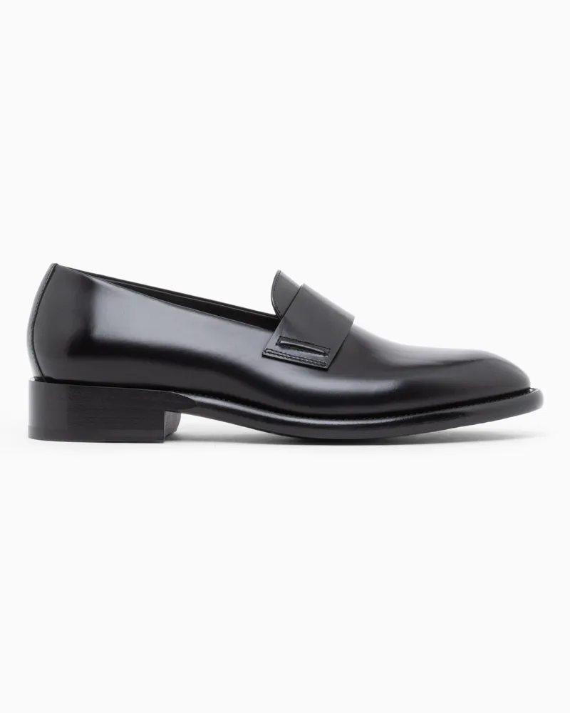 Giorgio Armani Slipper aus poliertem Leder mit Riemen und Ledersohle Schwarz