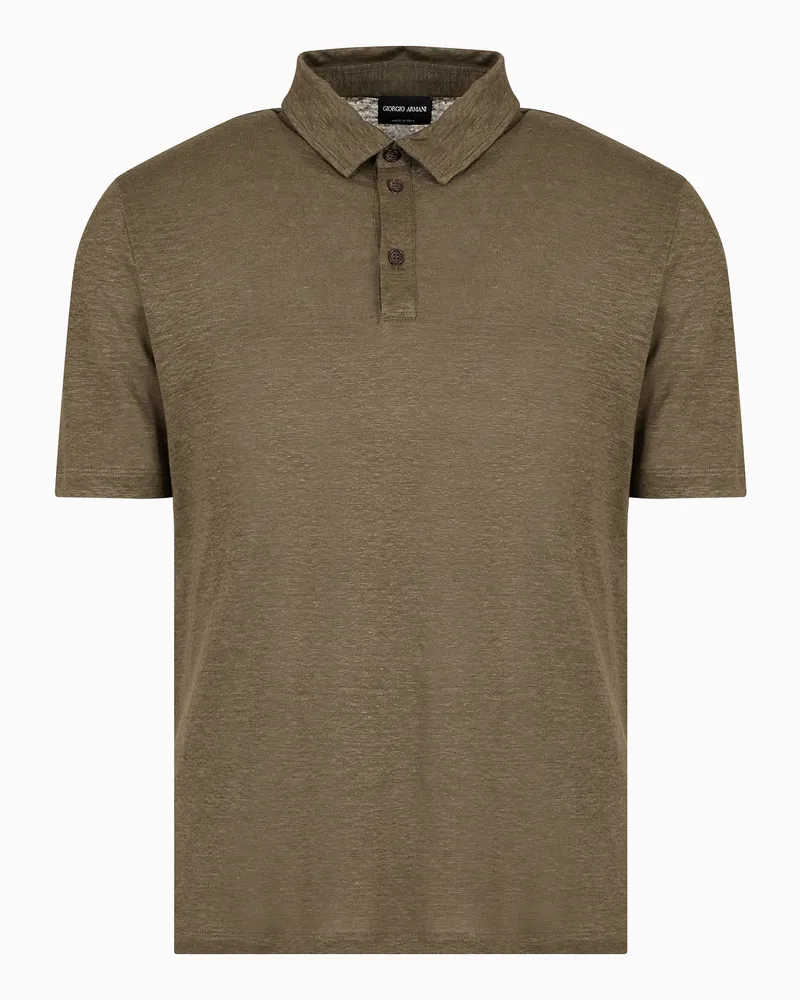 Giorgio Armani Jersey-Poloshirt mit kurzen Ärmeln aus reinem Leinen GrüN