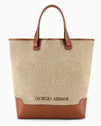 Giorgio Armani Shopper Aus Gewebtem Leinen und Leder Beige