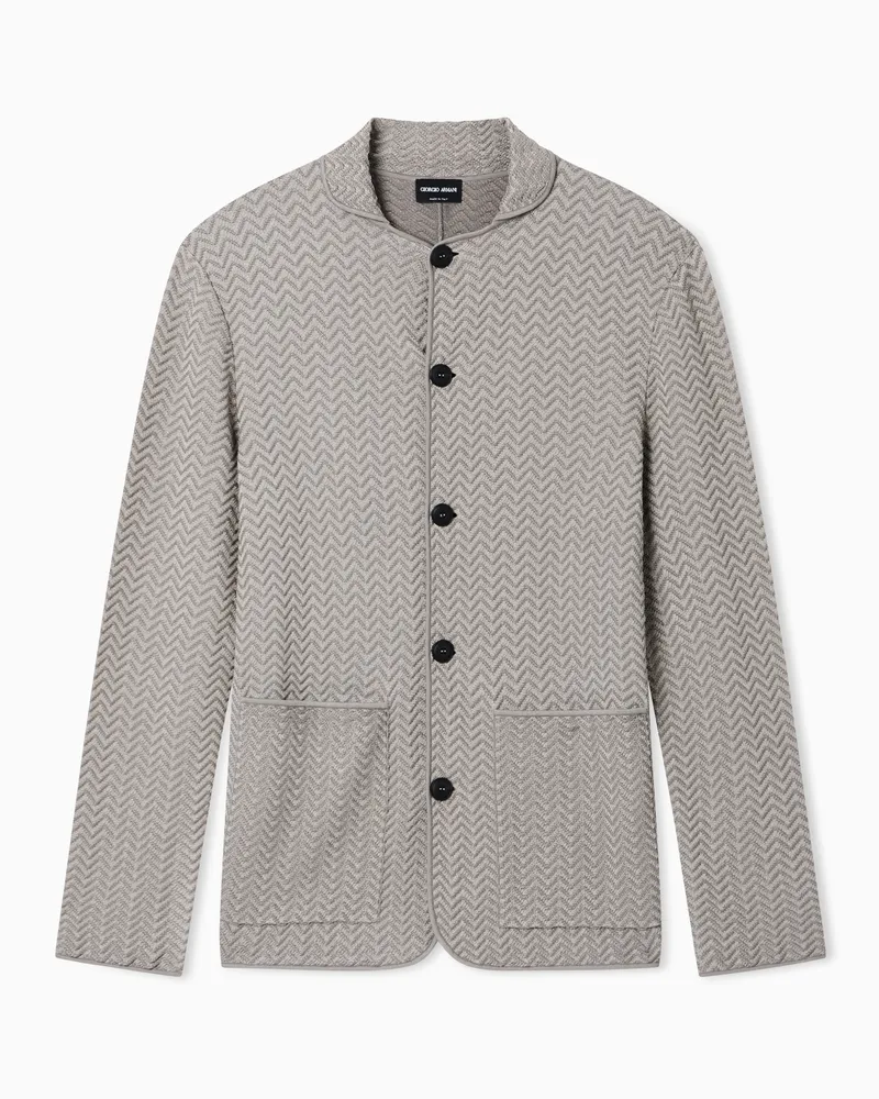 Giorgio Armani ASV Einreihiges Sakko aus Ottoman-Viskosemischung mit Fischgrat-Muster Grau
