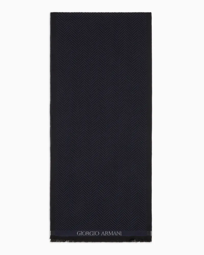 Giorgio Armani Woll-Schal mit Fischgrat-Motiv in Jacquard-Stoff-Verarbeitung Blau
