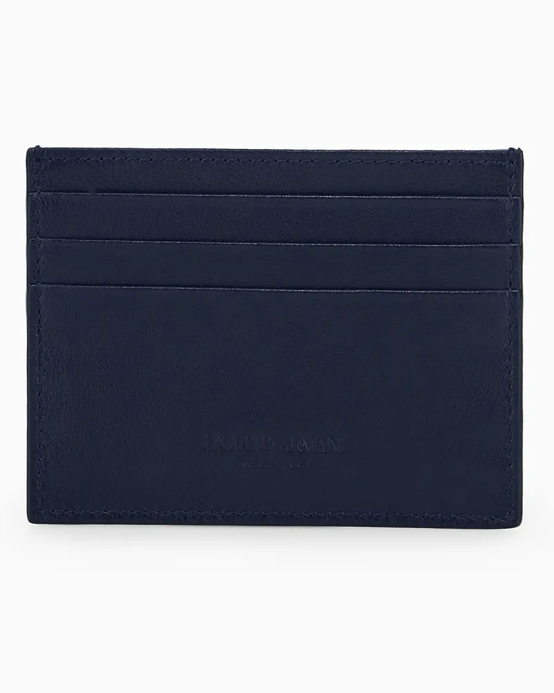 Giorgio Armani Kreditkartenetui aus Nappaleder mit geprägtem Logo Blau