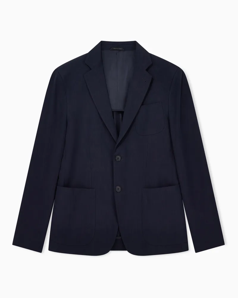 Giorgio Armani Einreihiges Sakko der Upton-Linie aus reinem Leinen-Canvas Marineblau