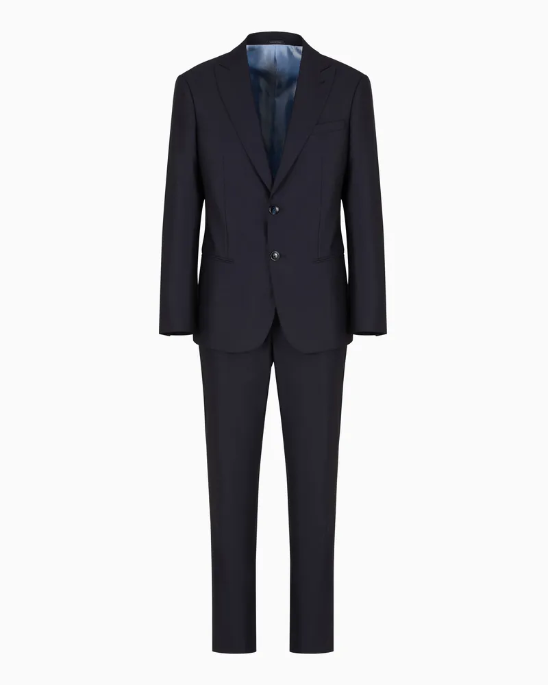 Giorgio Armani Einreihiger Anzug der Soho-Linie aus Wolle und Seide mit Mikro-Vichy-Karo Marineblau
