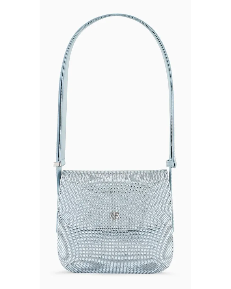 Giorgio Armani Tasche La Prima Aus Satin mit Strasssteinen Azurblau