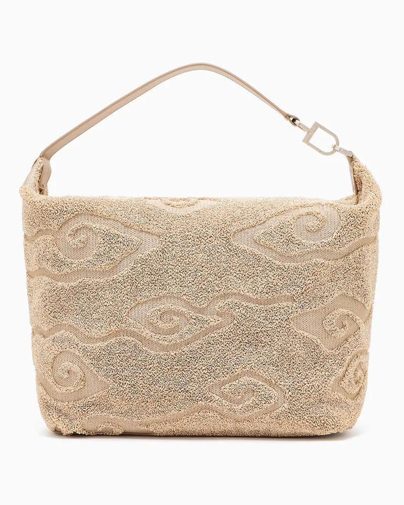 Giorgio Armani Große Hobo Bag la Prima Soft aus Raffia-Bast und Leder Beige