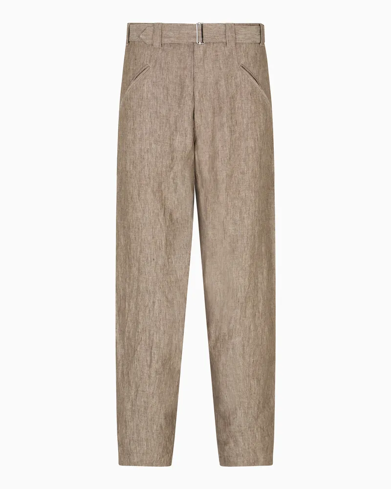 Giorgio Armani Flatfront-Hose aus reinem Leinen-Chambray im Used-Look Beige