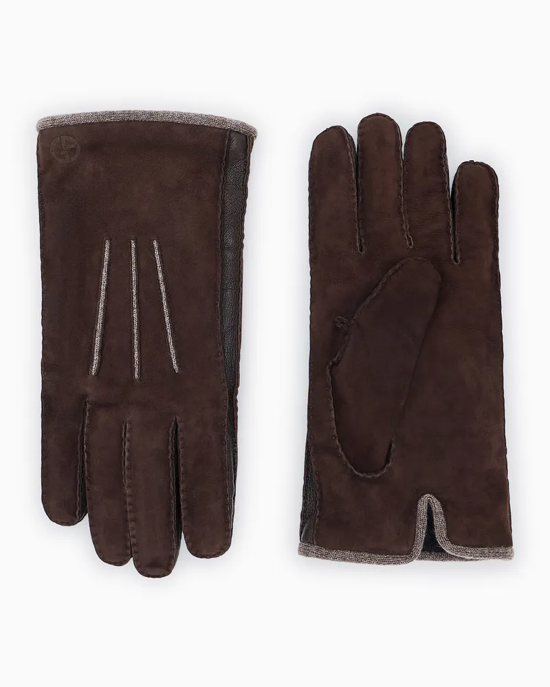 Giorgio Armani Handschuhe aus Wildleder mit Kaschmirfutter und Ziernähten Braun