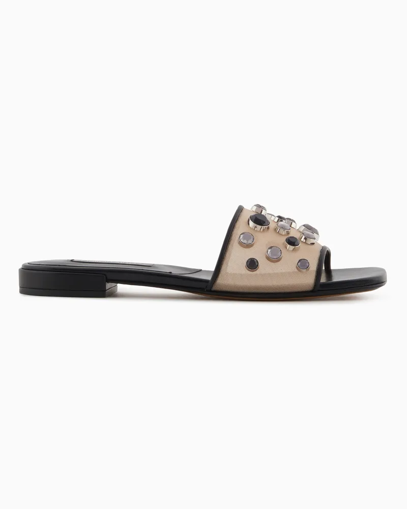 Giorgio Armani x 10 Corso Como flache Sandalen aus Netzstoff und eingefassten Strasssteinen Beige