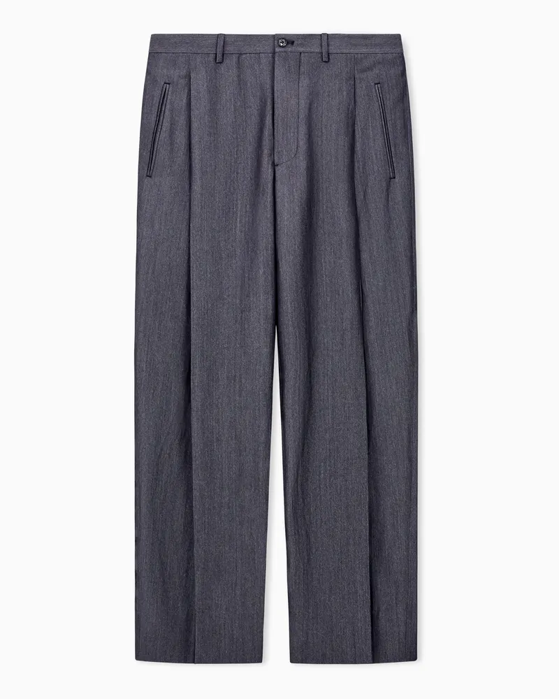 Giorgio Armani Hose mit einer Bundfalte aus Schurwolle, Abacá und Seide mit Denim-Effekt Schwarz