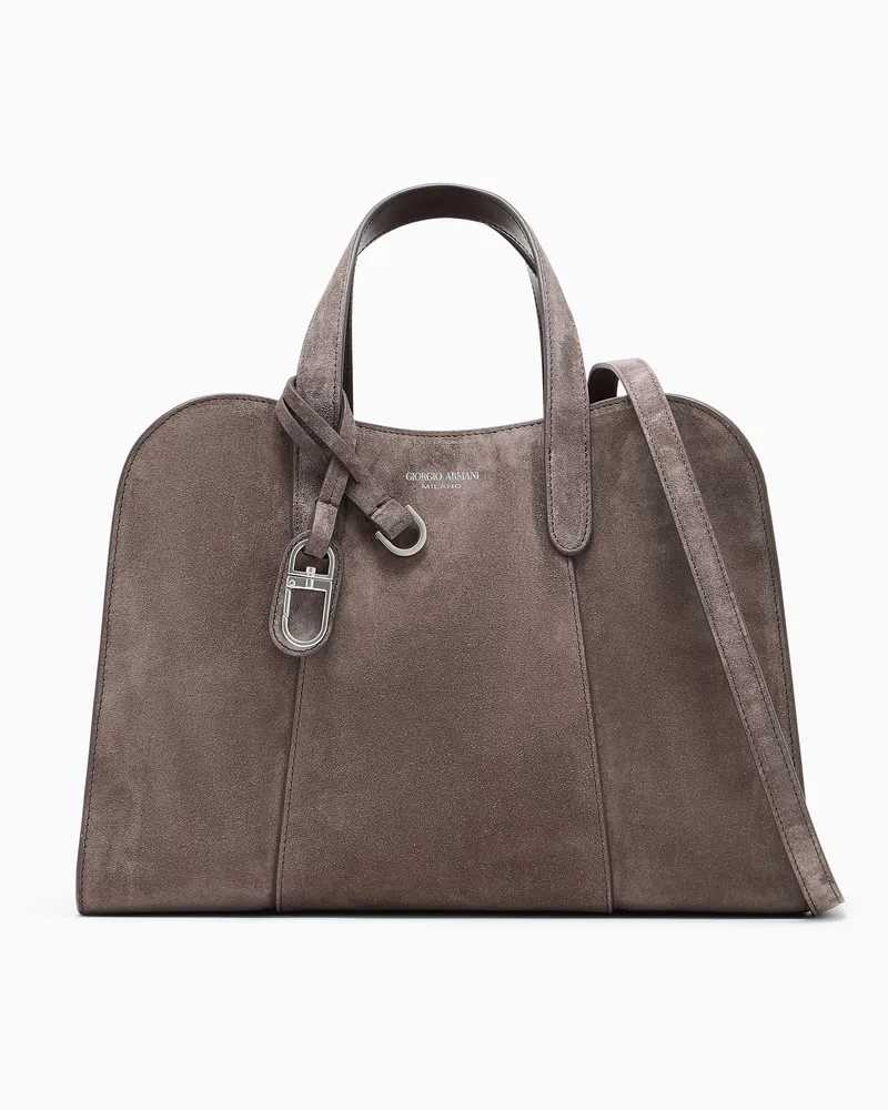 Giorgio Armani Handtasche aus Wildleder mit Tragegriffen und Reißverschluss Braun
