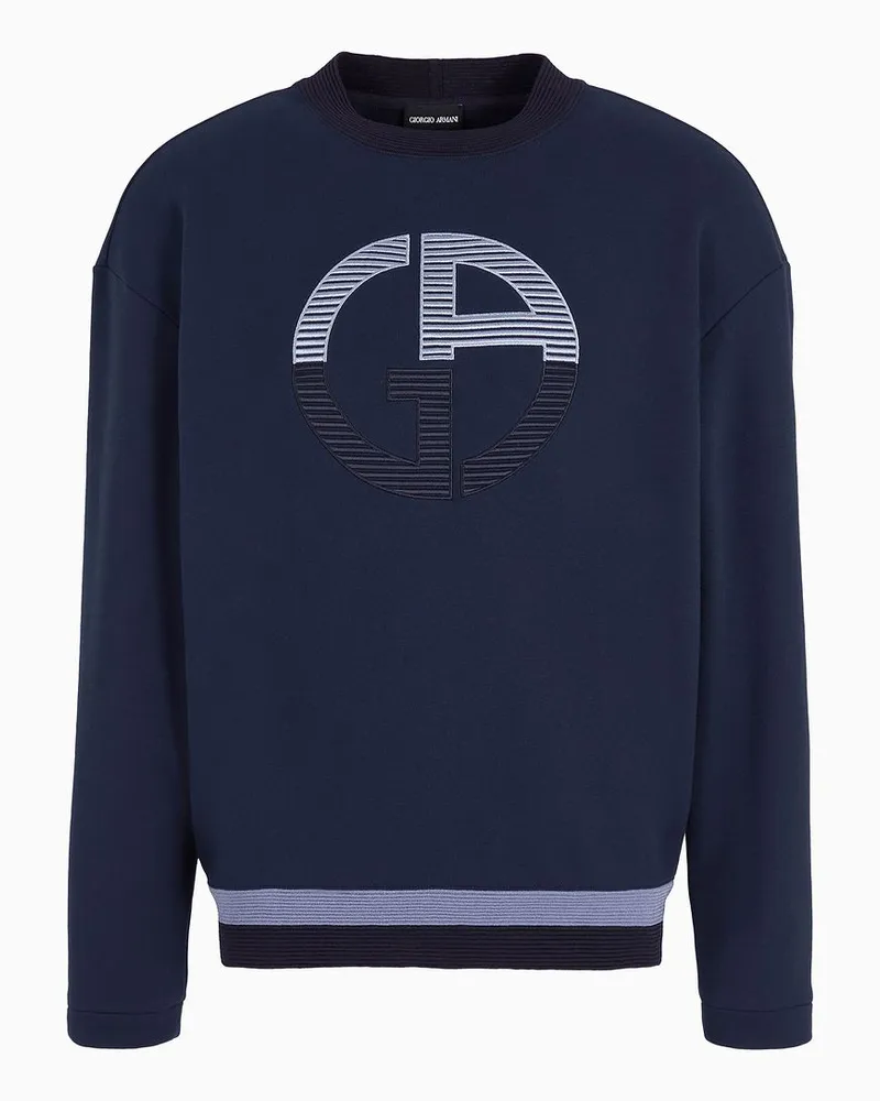 Giorgio Armani Sweatshirt mit Rundhalsausschnitt Aus Baumwolle und Kaschmir mit Maxi-logo Nachtblau