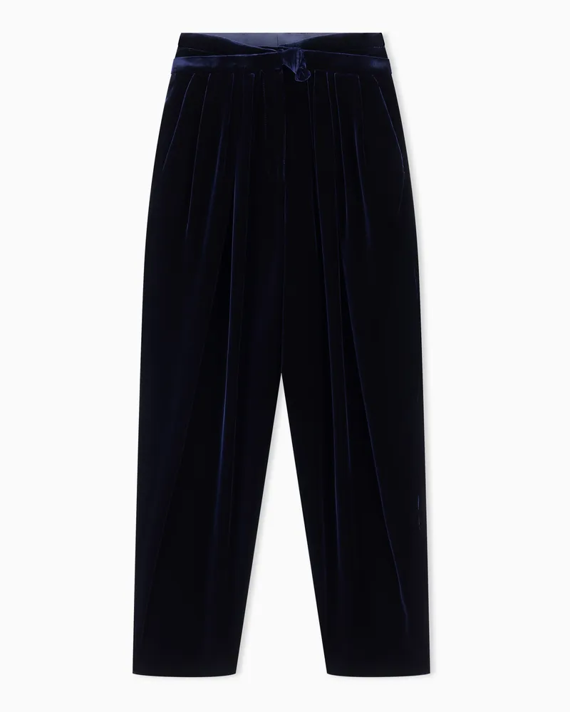 Giorgio Armani Hose aus Seidensamt mit Falten und Knoten am Bund Blau