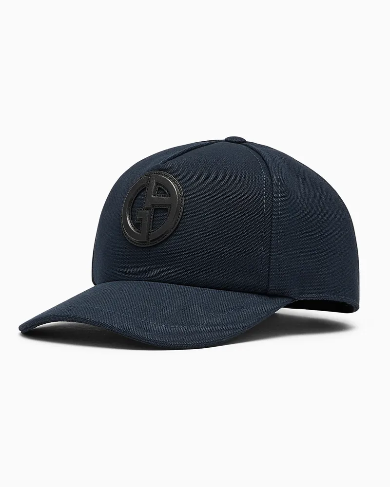 Giorgio Armani Baseballcap aus Leder mit Logostreifen Blau
