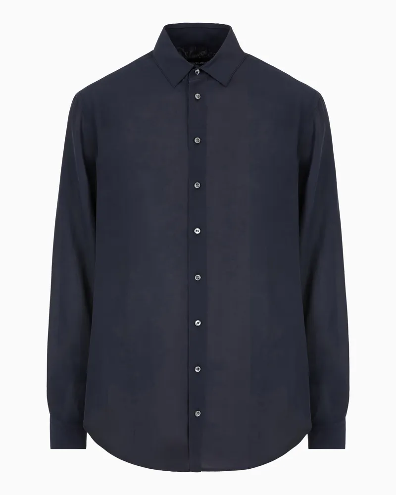 Giorgio Armani Hemd in Regular Fit aus gewaschener Seide Blau
