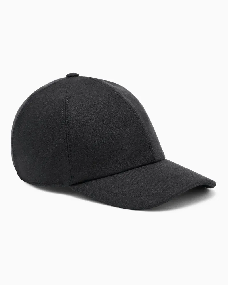 Giorgio Armani Baseballkappe aus Wolle und Kaschmir mit Lederdetails Schwarz