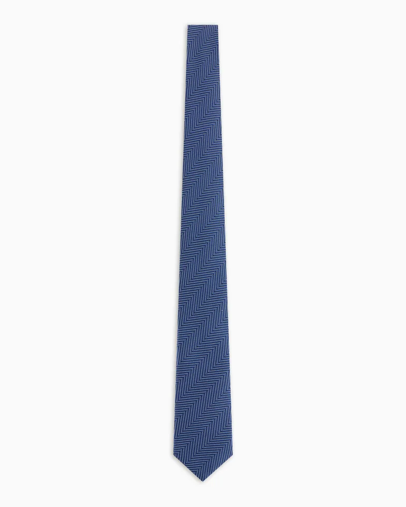 Giorgio Armani Krawatte aus reiner Seide in Jacquard-Stoff-Verarbeitung mit Fischgrat-Muster Blau