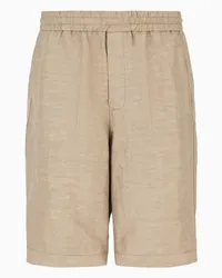 Giorgio Armani Bermudashorts Aus Viskose- und Leinen-canvas Beige