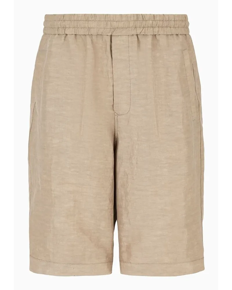 Giorgio Armani Bermudashorts Aus Viskose- und Leinen-canvas Beige