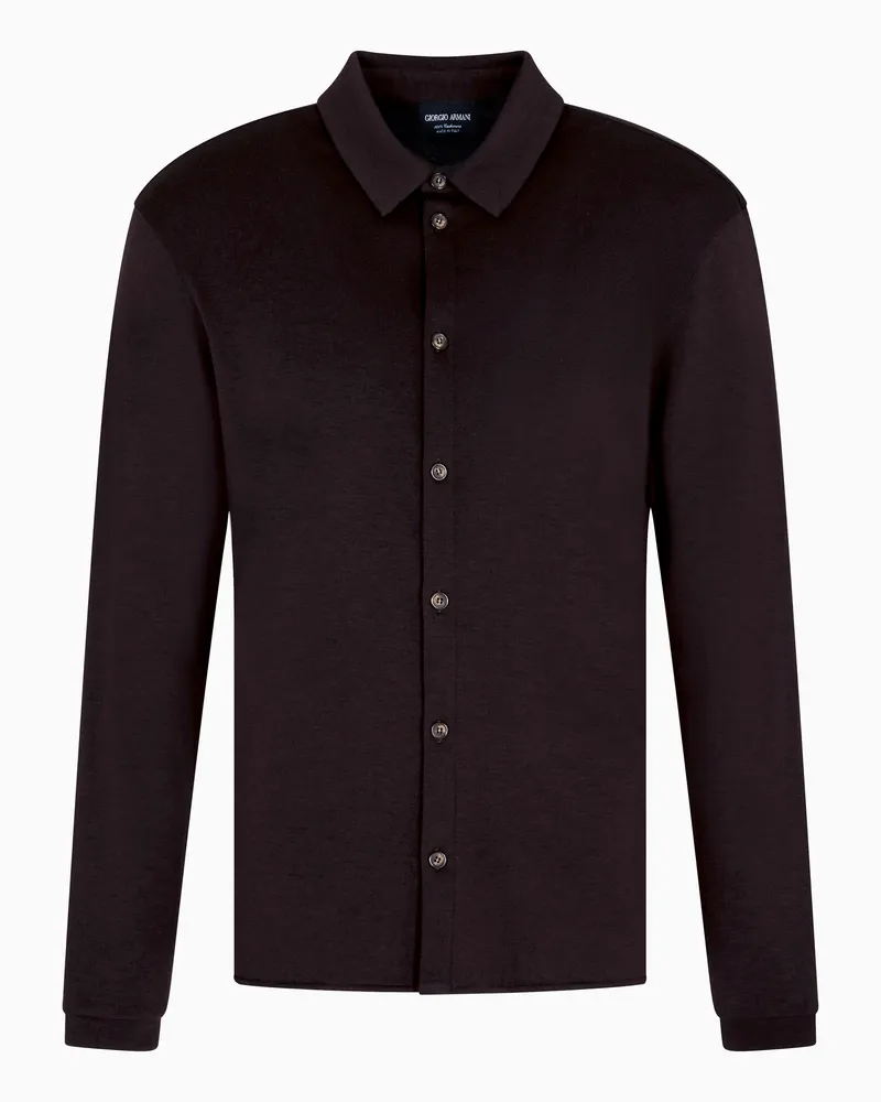 Giorgio Armani Hemd der Cashmere-Kollektion aus Interlock mit Knopfleiste Braun