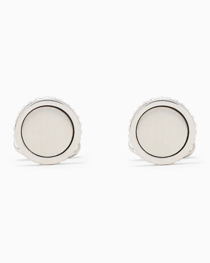 Giorgio Armani Manschettenknöpfe aus gebürstetem Silber mit Kristallen Transparent