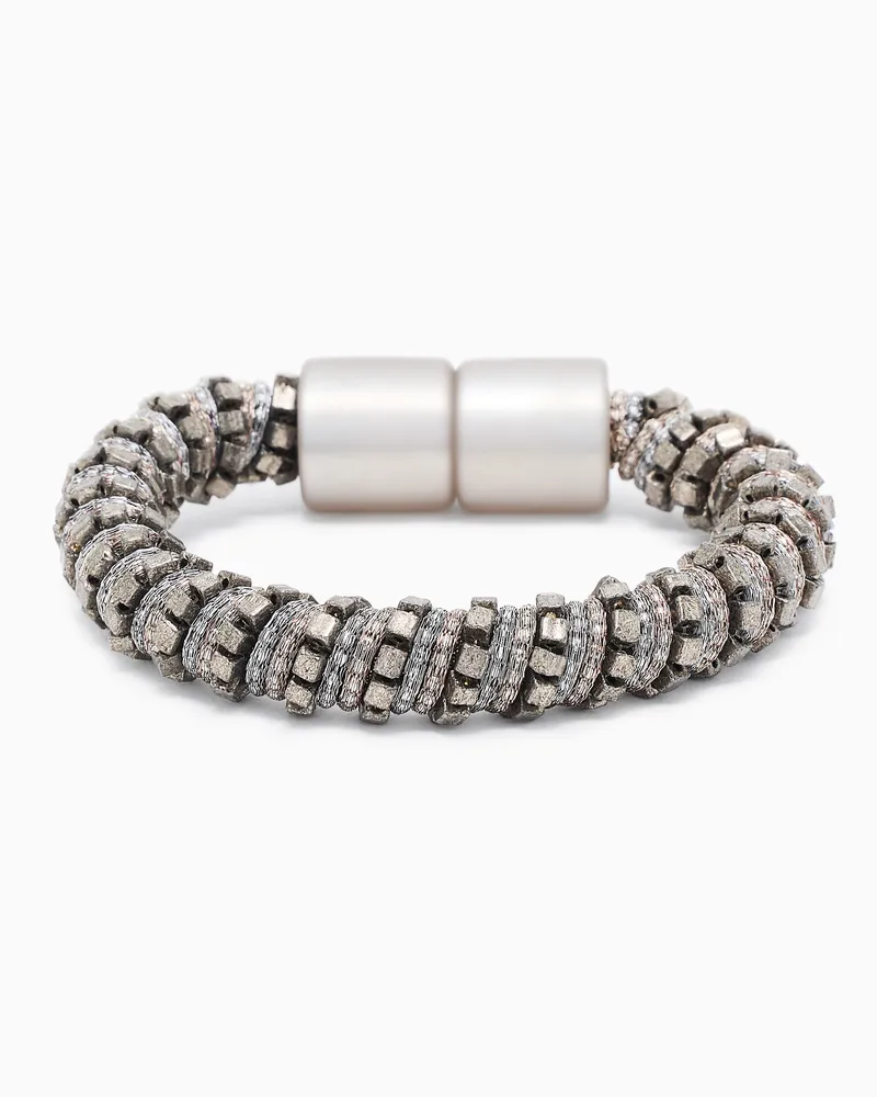 Giorgio Armani Armband aus Leder und Stoff Goldfarben
