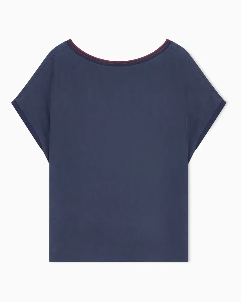 Giorgio Armani Bluse aus gewaschener Seide mit Rundhalsausschnitt Blau
