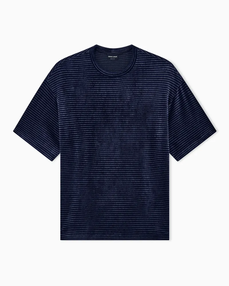 Giorgio Armani T-Shirt Regular Fit aus Chenille-Jersey mit Streifen Grau