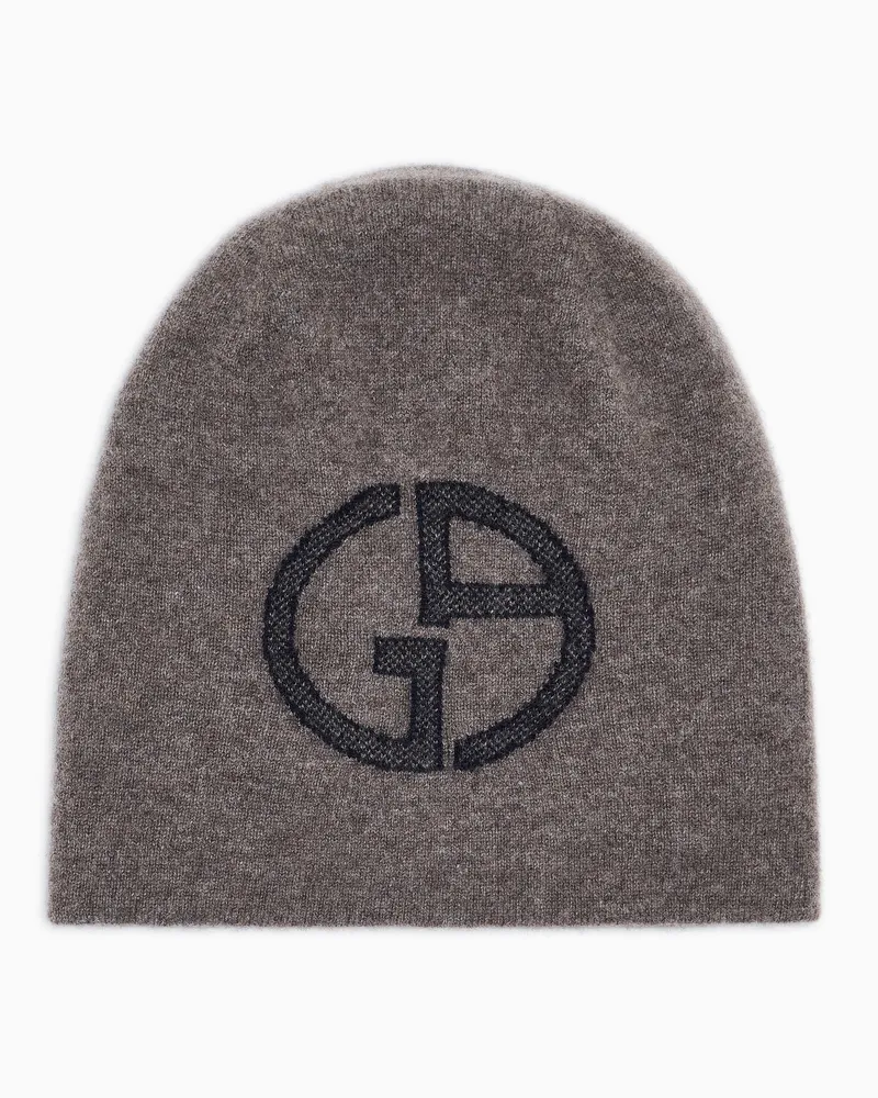 Giorgio Armani Beanie aus Kaschmir mit GA-Logo-Intarsie Beige