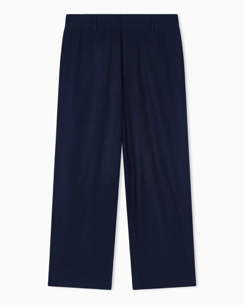 Giorgio Armani ASV Flatfront-Hose aus fließendem Wollgewebe Marineblau