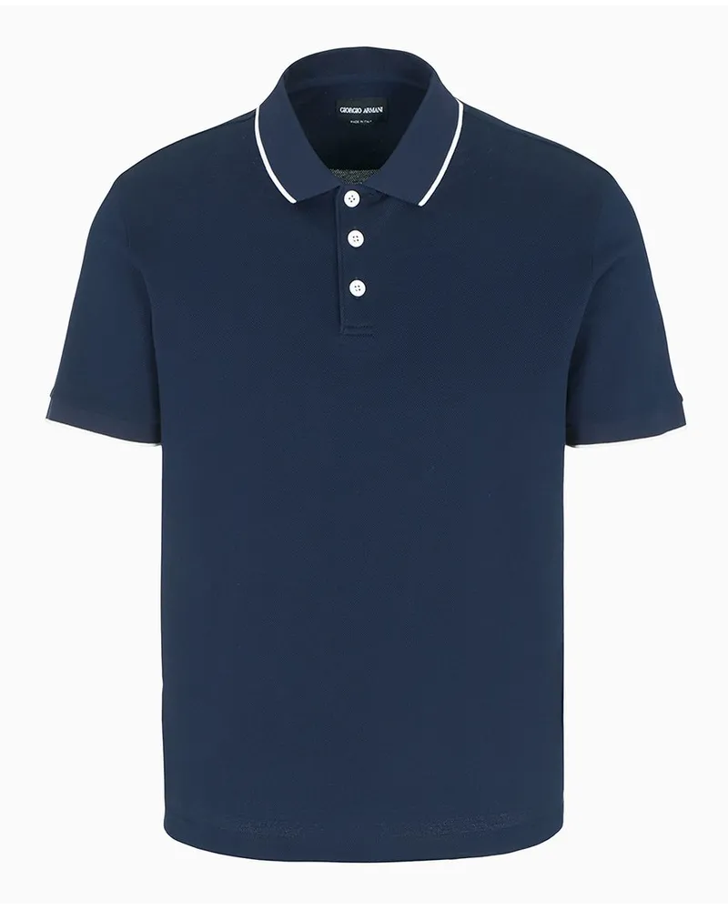 Giorgio Armani Poloshirt Aus Baumwollpikee mit Lisle-garn Nachtblau