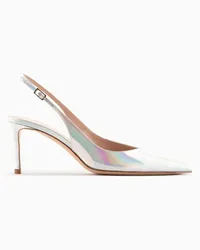 Giorgio Armani Glänzender Slingback Aus Leder mit Absatz und Asymmetrischem Schlupf Silber