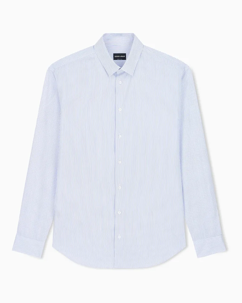 Giorgio Armani Gestreiftes Hemd aus Baumwolle mit kleinem Kragen Weiß
