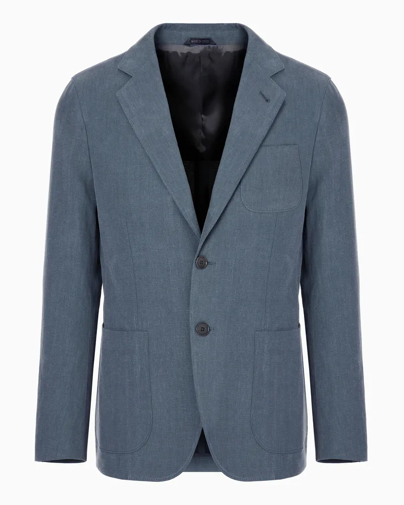 Giorgio Armani Einreihiges Sakko der Upton-Linie aus Leinen-Canvas Grau