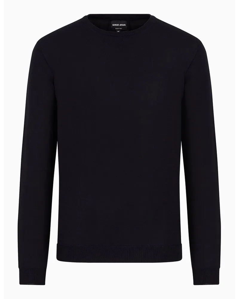 Giorgio Armani Pullover mit Rundhalsausschnitt und Langen Ärmeln Aus Seide und Baumwolle Marineblau