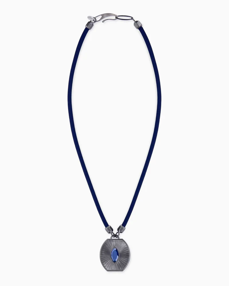 Giorgio Armani Halskette mit Kordel und Metallanhänger mit Glasstein Blau