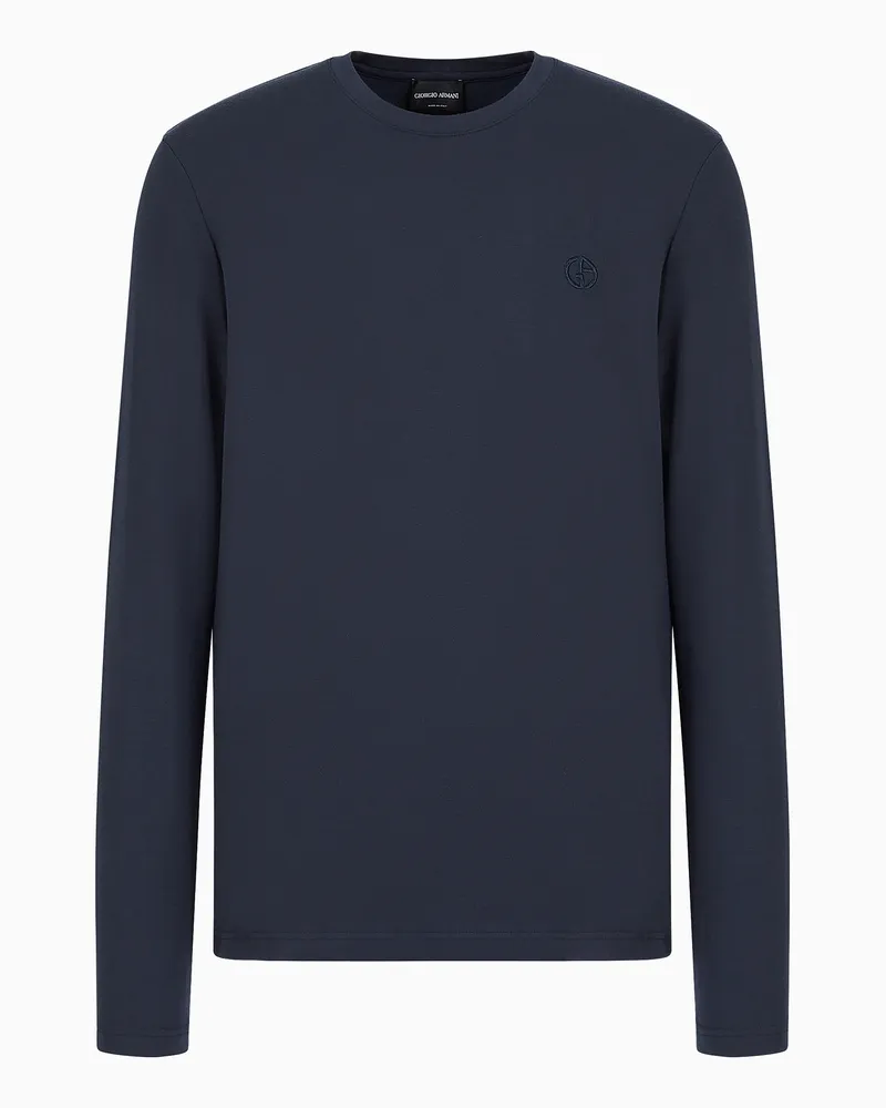Giorgio Armani Langärmeliges Loungewear-T-Shirt aus Stretchjersey Blau